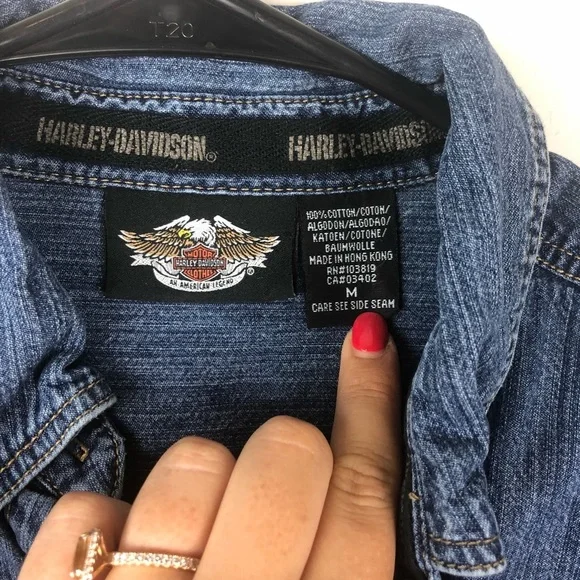 Harley Davidson Jean Button Down Shirt Patch M - Picture 2 of 5